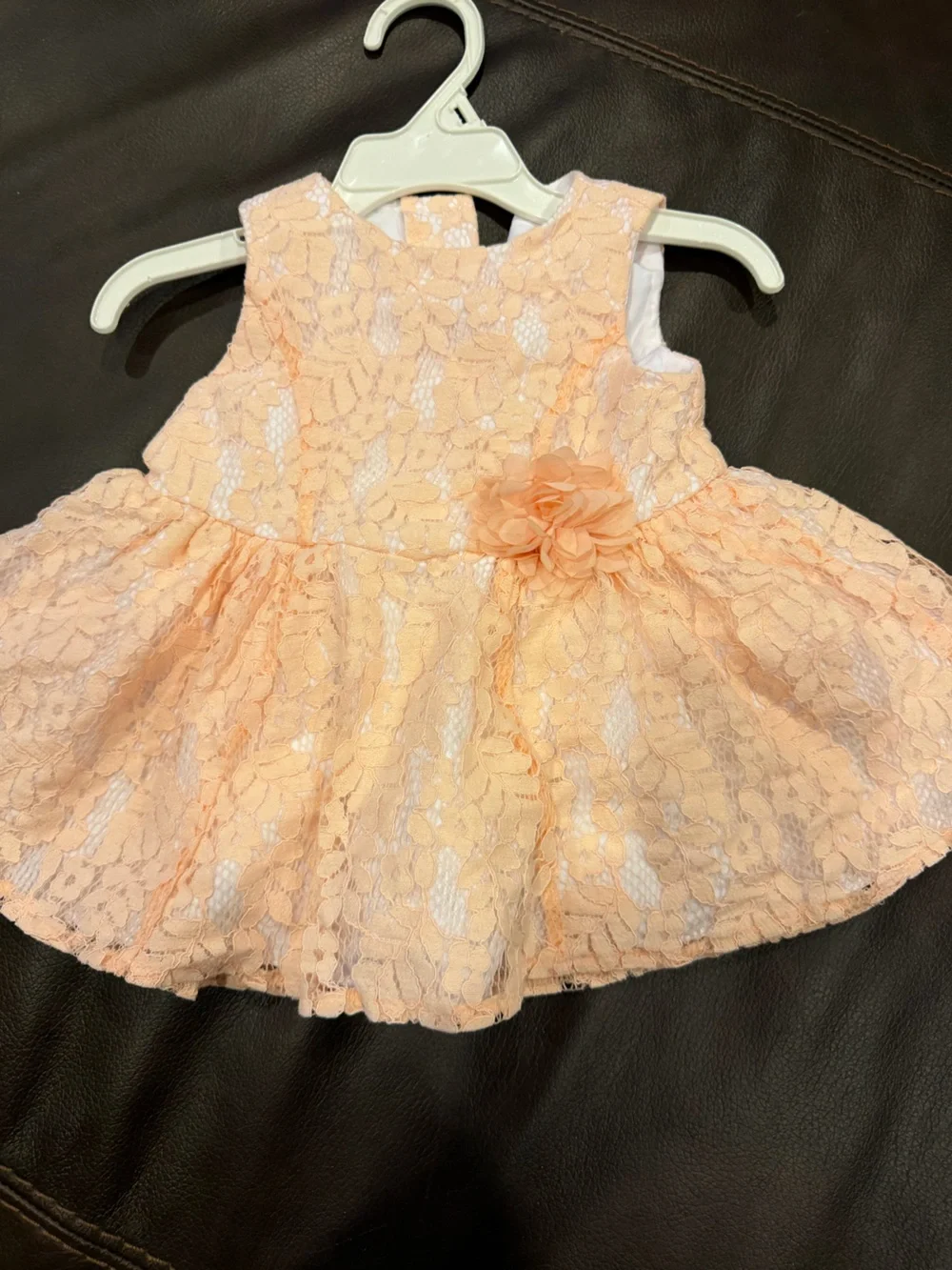 Peach Lace Flower Applique Girls Dress - Sleeveless Party Dress